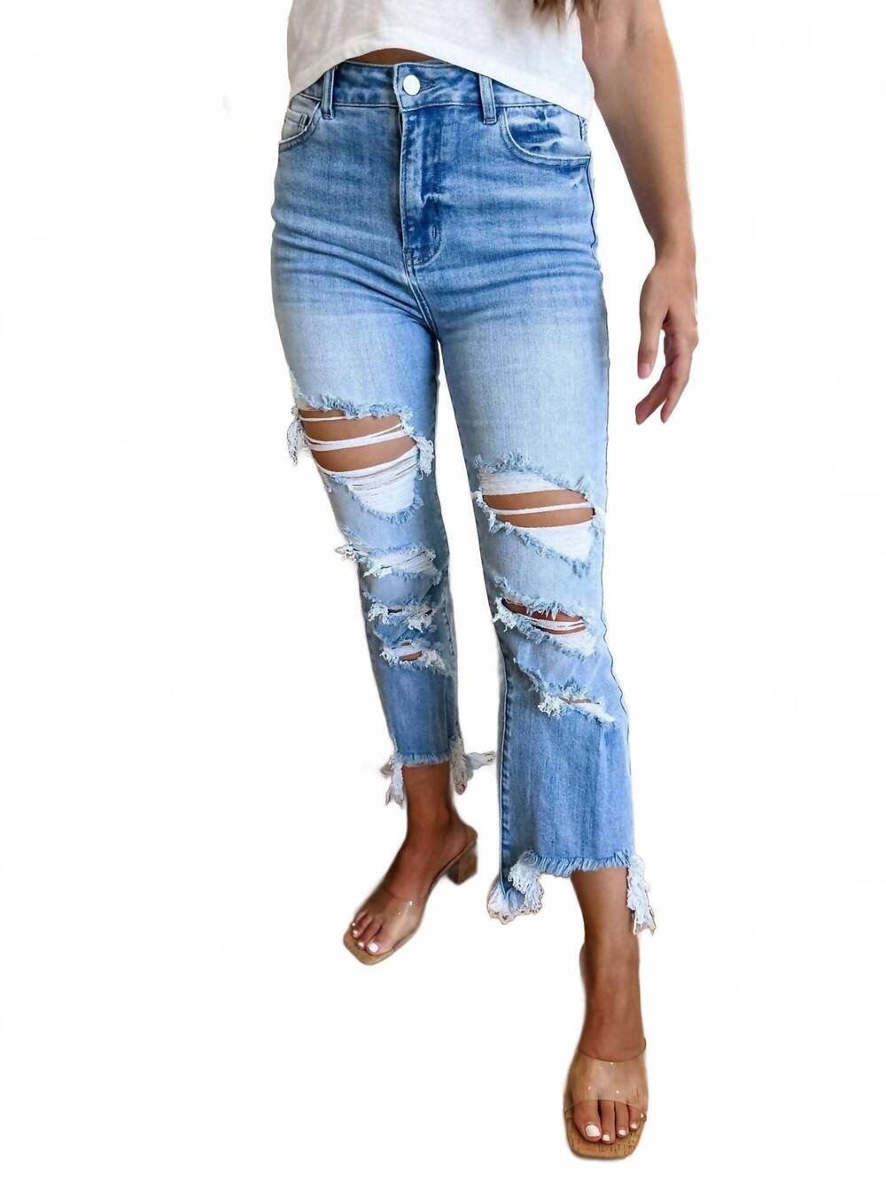NEW BLAKELEY urban distressed crop jeans in blue